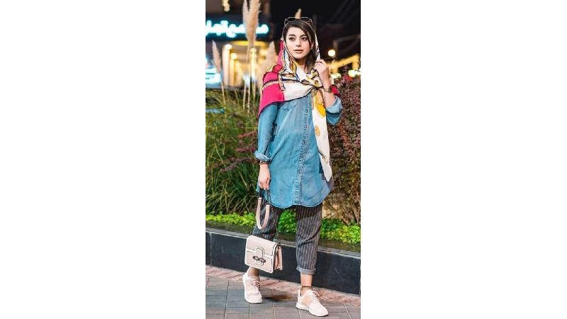 ست مانتو جین با شلوار پارچه ای