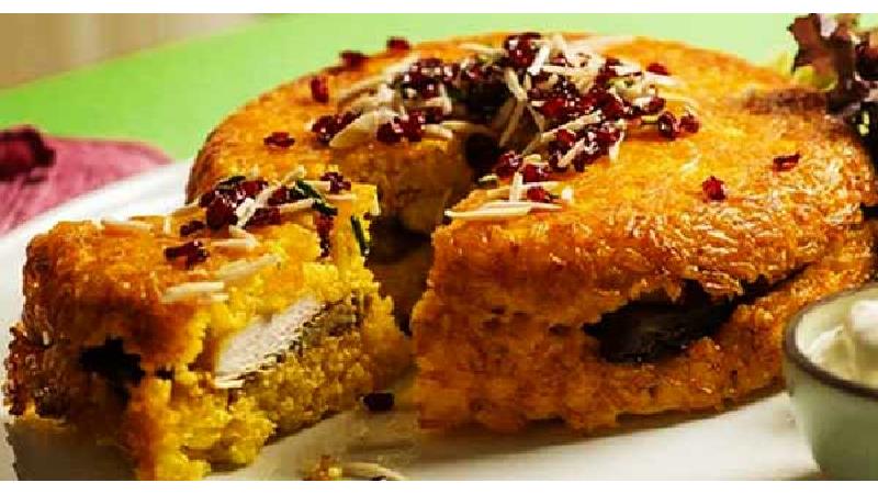 ته چین مرغ و بادمجان